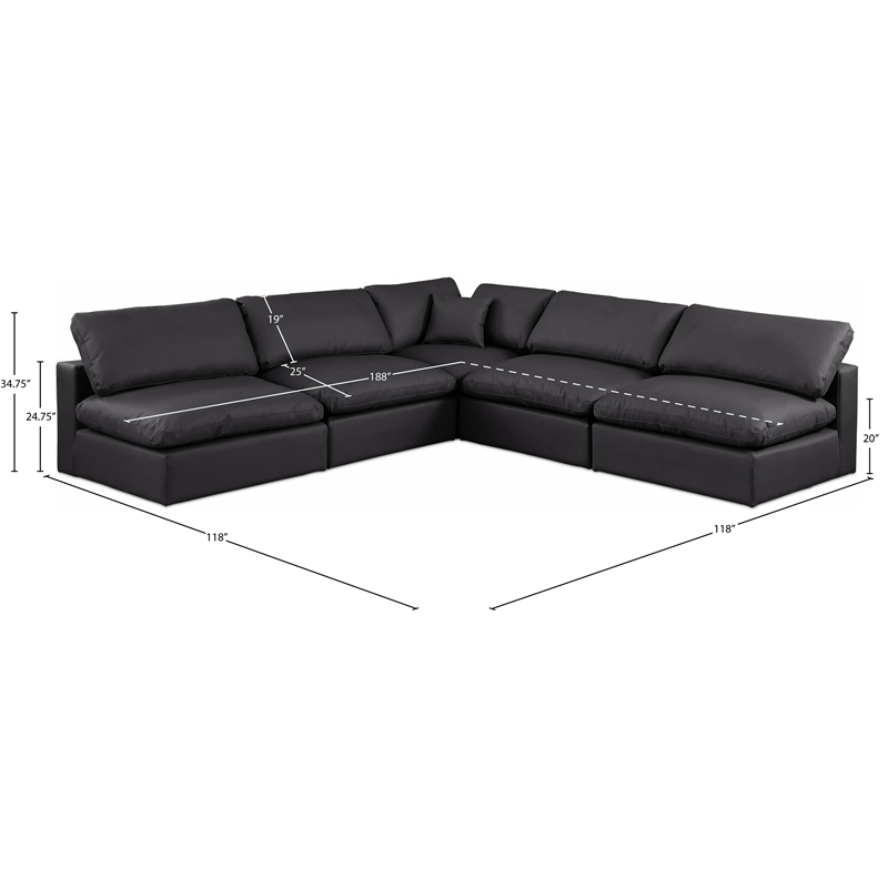 Meridian Furniture Comfy Black Vegan Leather 5-Pc. Modular Sectional