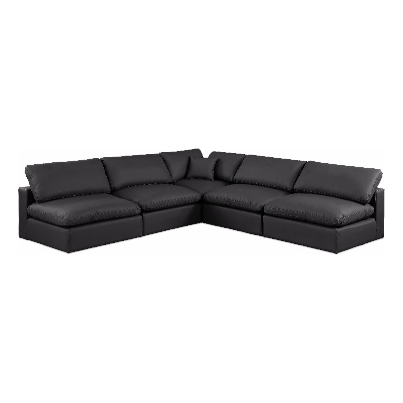 Meridian Furniture Comfy Black Vegan Leather 5-Pc. Modular Sectional