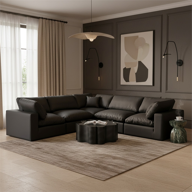 Meridian Furniture Comfy Black Vegan Leather 5-Pc. Modular Sectional