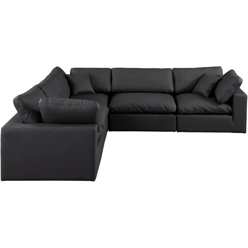 Meridian Furniture Comfy Black Vegan Leather 5-Pc. Modular Sectional