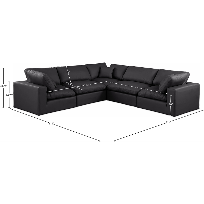 Meridian Furniture Comfy Black Vegan Leather 5-Pc. Modular Sectional