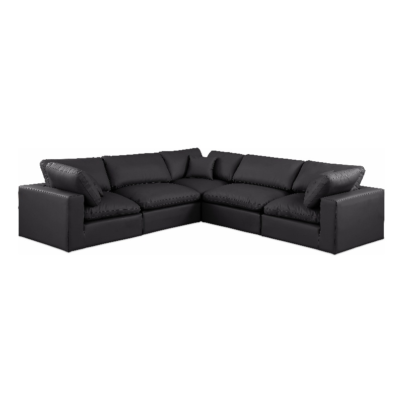 Meridian Furniture Comfy Black Vegan Leather 5-Pc. Modular Sectional