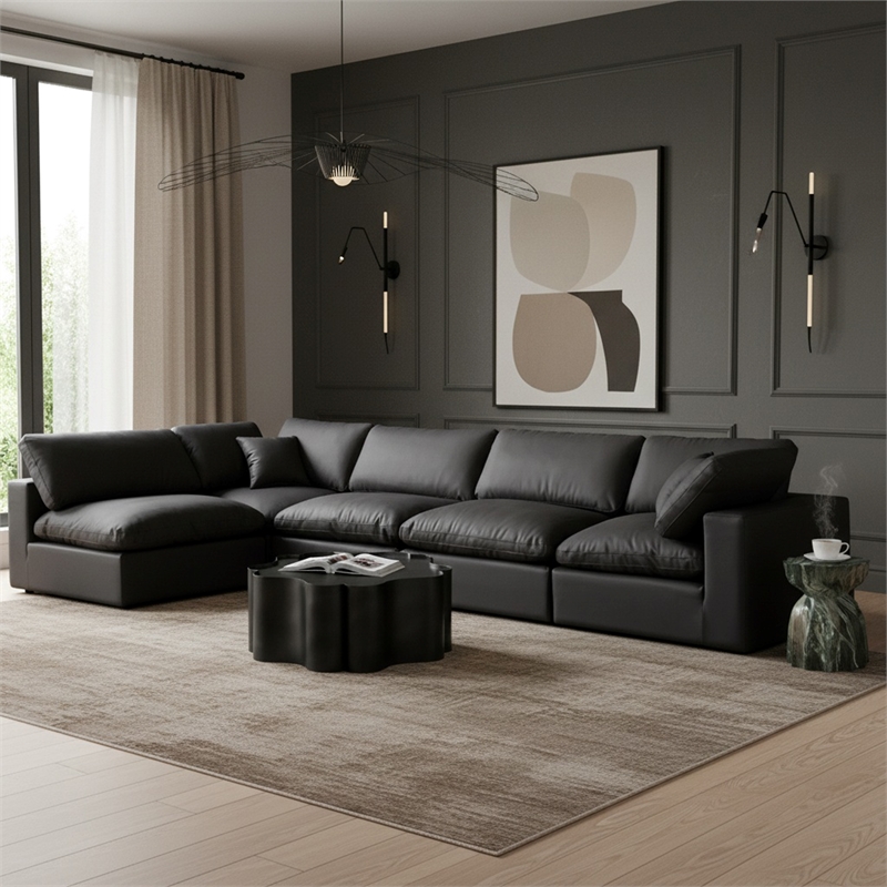 Meridian Furniture Comfy Black Vegan Leather 5-Pc. Modular Sectional