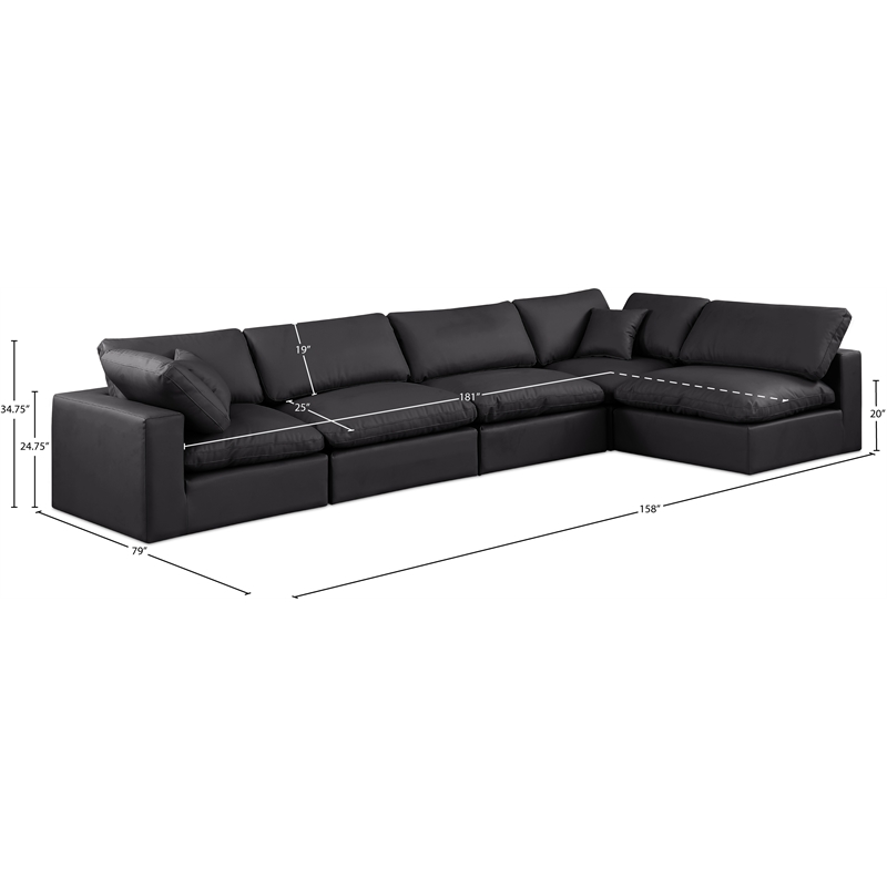 Meridian Furniture Comfy Black Vegan Leather 5-Pc. Modular Sectional