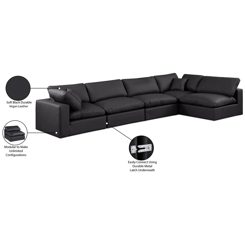 Meridian Furniture Comfy Black Vegan Leather 5-Pc. Modular Sectional