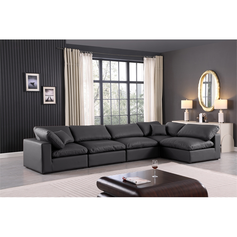 Meridian Furniture Comfy Black Vegan Leather 5-Pc. Modular Sectional
