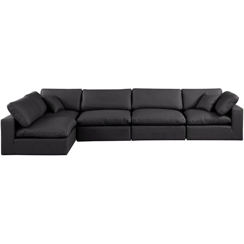 Meridian Furniture Comfy Black Vegan Leather 5-Pc. Modular Sectional
