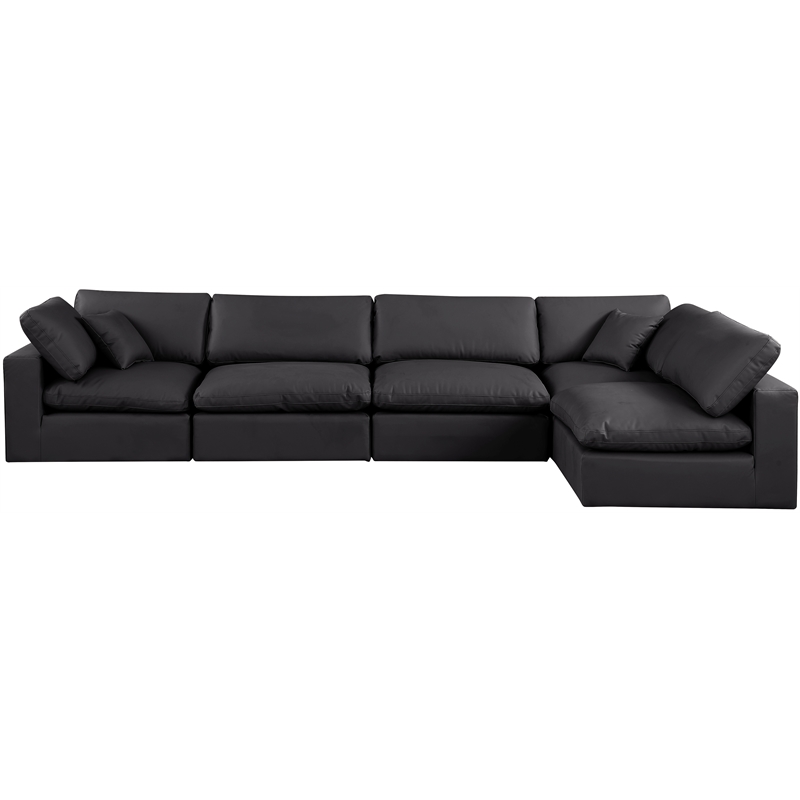 Meridian Furniture Comfy Black Vegan Leather 5-Pc. Modular Sectional
