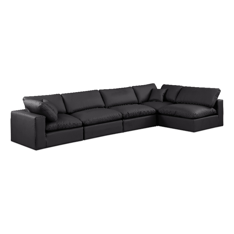 Meridian Furniture Comfy Black Vegan Leather 5-Pc. Modular Sectional