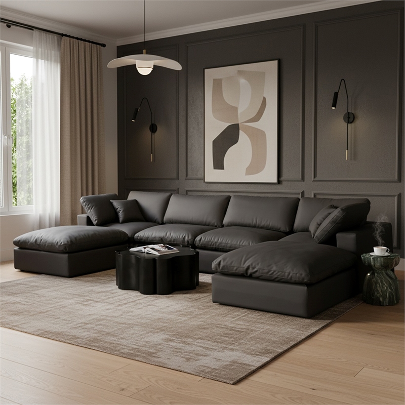 Meridian Furniture Comfy Black Vegan Leather 6-Pc. Modular Sectional