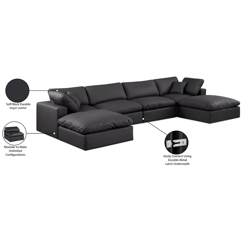 Meridian Furniture Comfy Black Vegan Leather 6-Pc. Modular Sectional