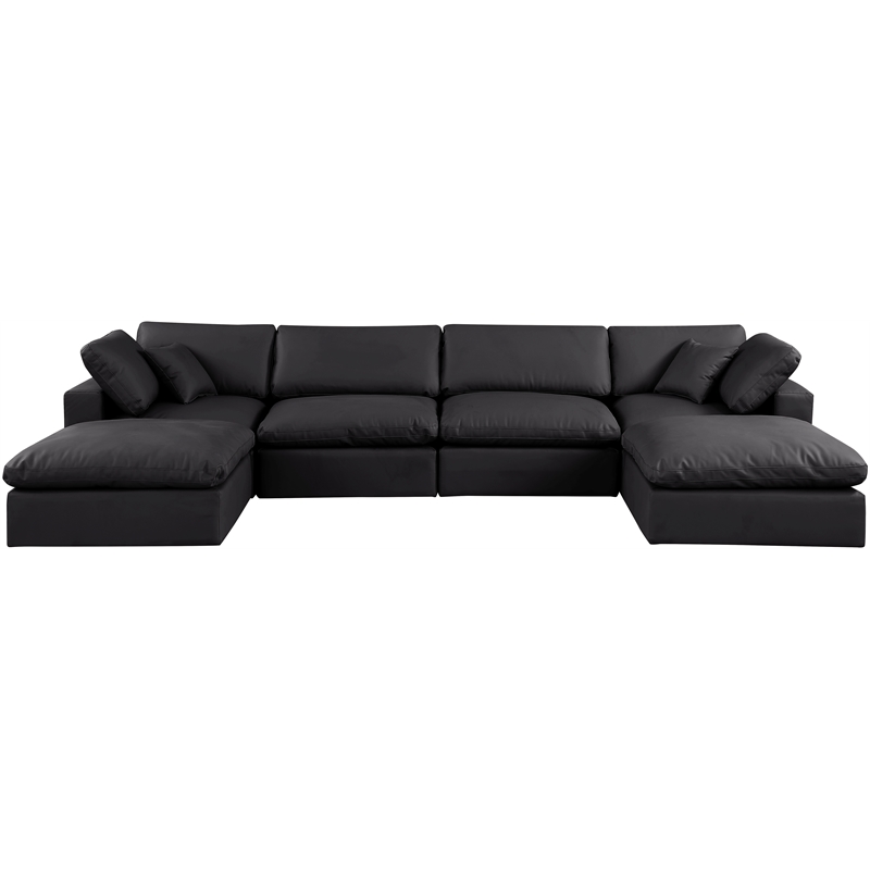 Meridian Furniture Comfy Black Vegan Leather 6-Pc. Modular Sectional