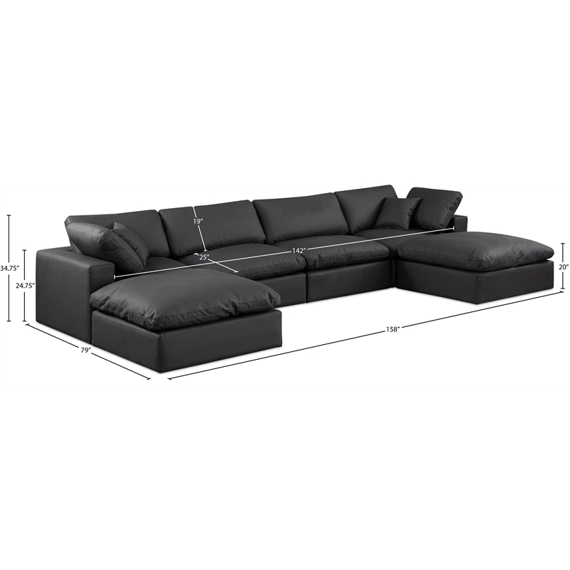 Meridian Furniture Comfy Black Vegan Leather 6-Pc. Modular Sectional