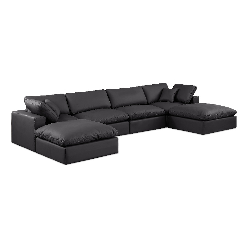 Meridian Furniture Comfy Black Vegan Leather 6-Pc. Modular Sectional