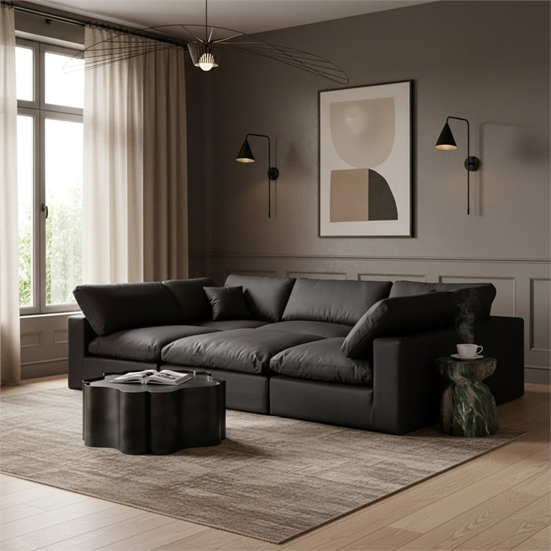 Meridian Furniture Comfy Black Vegan Leather 6-Pc. Modular Sectional
