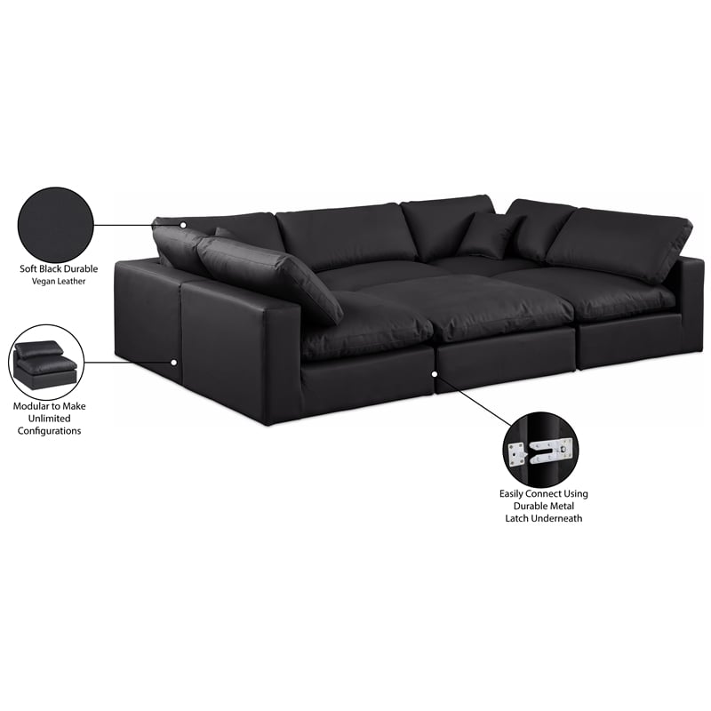 Meridian Furniture Comfy Black Vegan Leather 6-Pc. Modular Sectional
