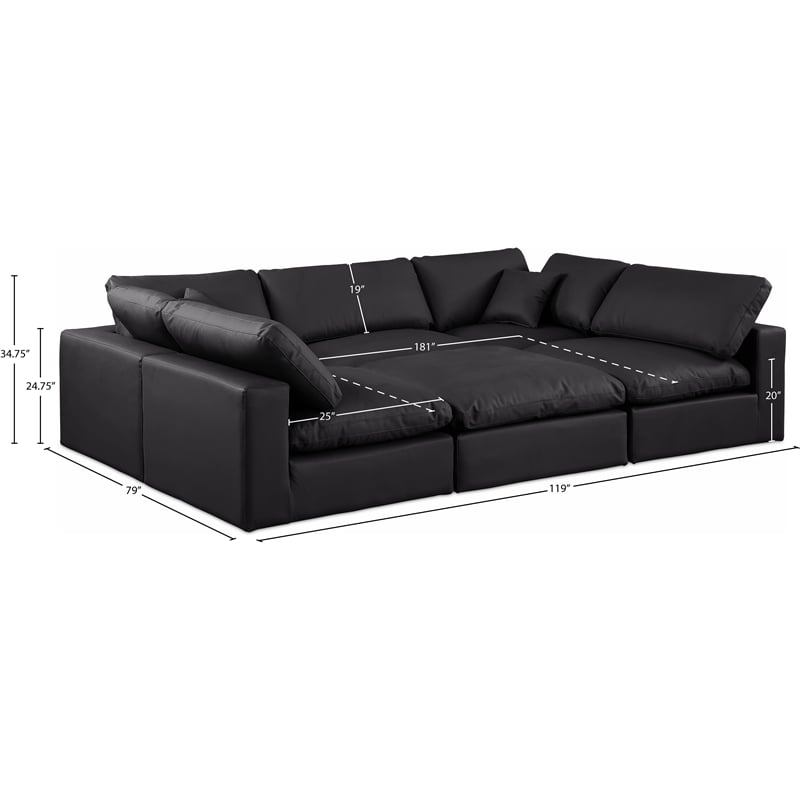 Meridian Furniture Comfy Black Vegan Leather 6-Pc. Modular Sectional
