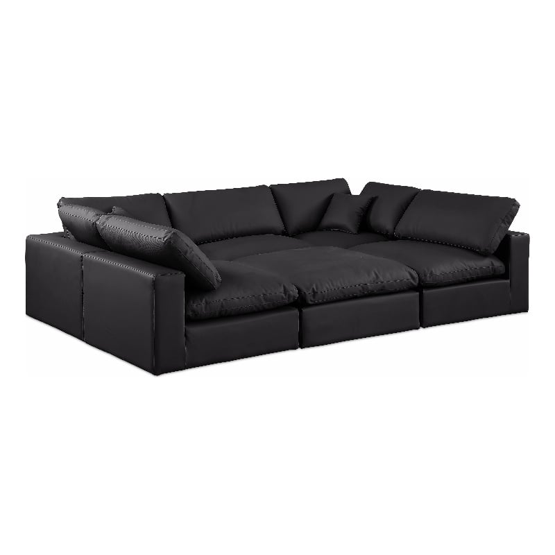 Meridian Furniture Comfy Black Vegan Leather 6-Pc. Modular Sectional