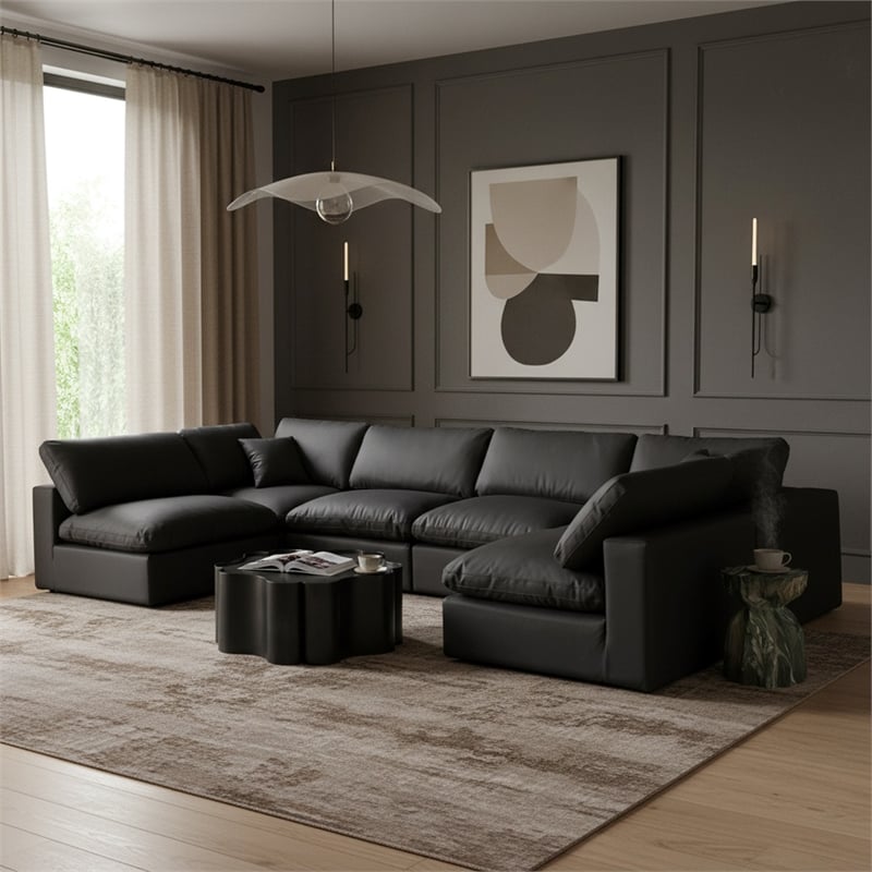 Meridian Furniture Comfy Black Vegan Leather 6-Pc. Modular Sectional