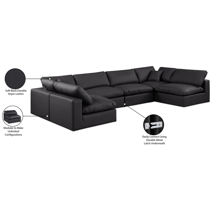 Meridian Furniture Comfy Black Vegan Leather 6-Pc. Modular Sectional