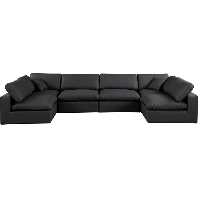 Meridian Furniture Comfy Black Vegan Leather 6-Pc. Modular Sectional