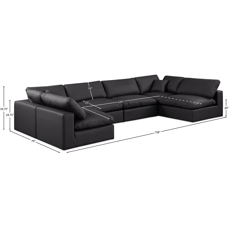 Meridian Furniture Comfy Black Vegan Leather 6-Pc. Modular Sectional