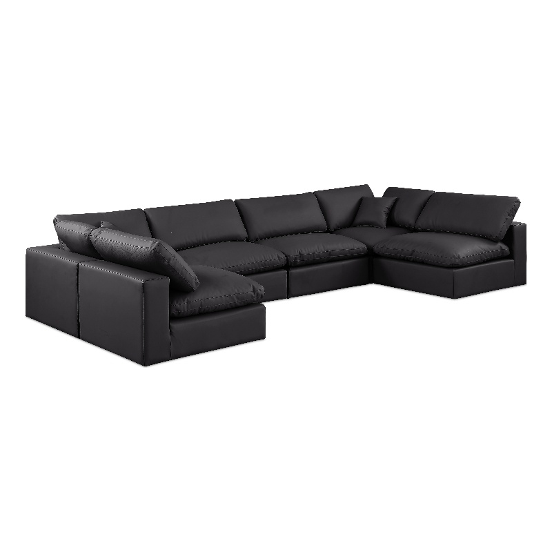 Meridian Furniture Comfy Black Vegan Leather 6-Pc. Modular Sectional
