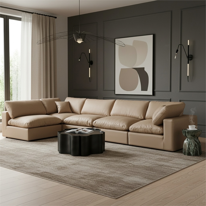 Meridian Furniture Comfy Tan Vegan Leather 5-Pc. Modular Sectional
