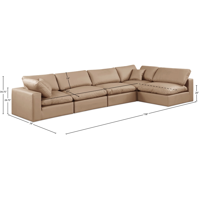 Meridian Furniture Comfy Tan Vegan Leather 5-Pc. Modular Sectional