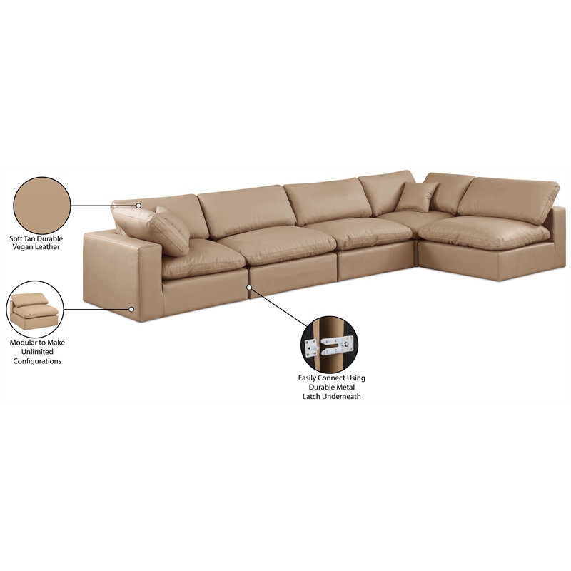 Meridian Furniture Comfy Tan Vegan Leather 5-Pc. Modular Sectional