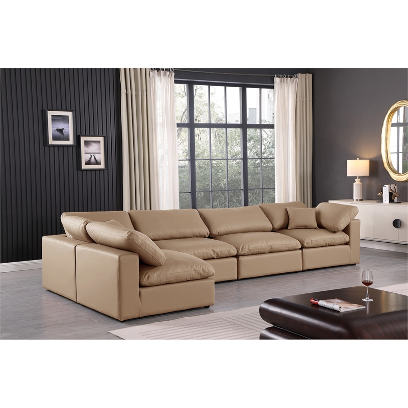 Meridian Furniture Comfy Tan Vegan Leather 5-Pc. Modular Sectional