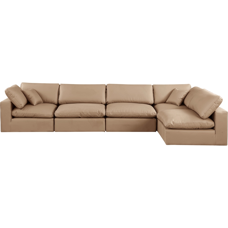 Meridian Furniture Comfy Tan Vegan Leather 5-Pc. Modular Sectional