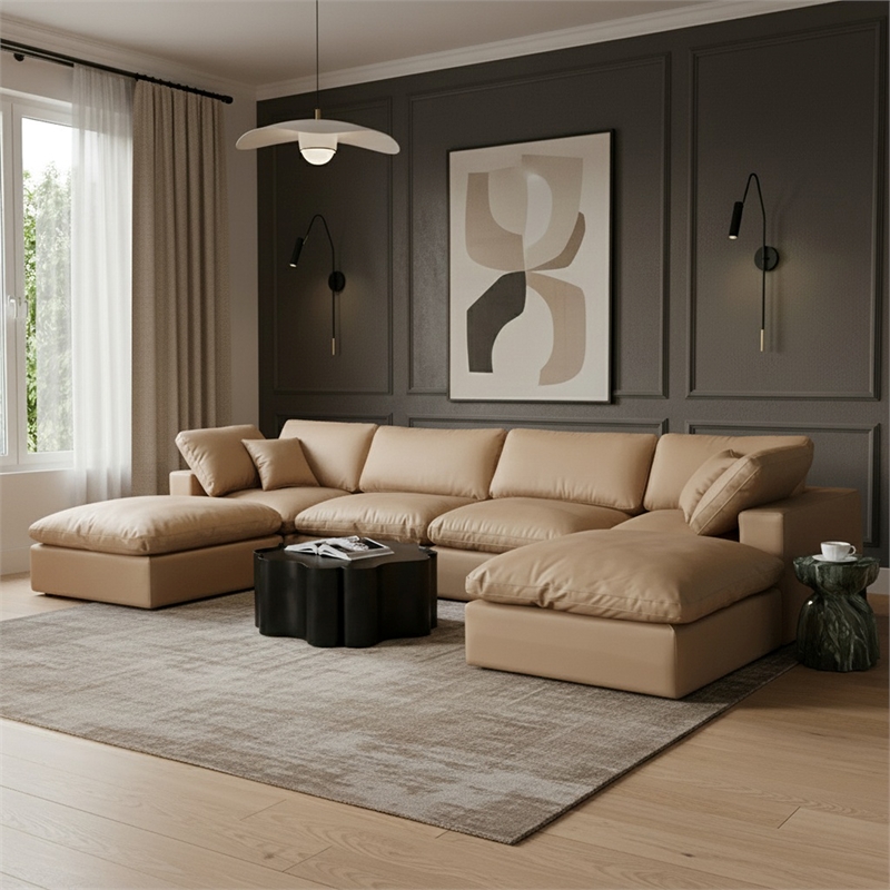 Meridian Furniture Comfy Tan Vegan Leather 6-Pc. Modular Sectional