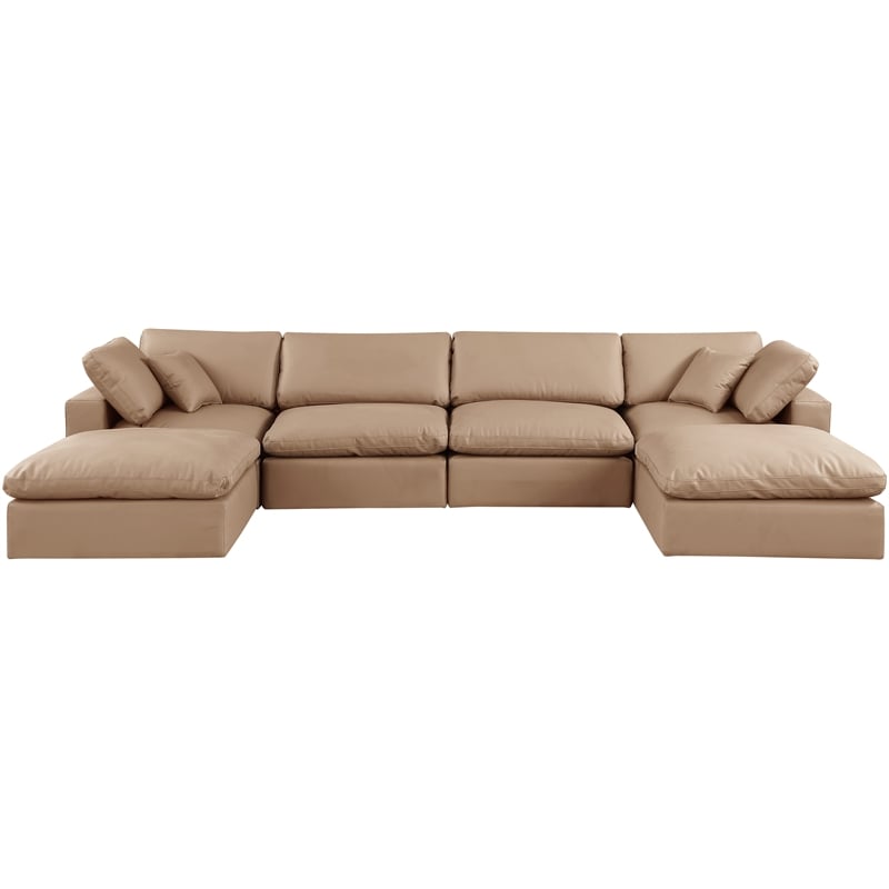 Meridian Furniture Comfy Tan Vegan Leather 6-Pc. Modular Sectional