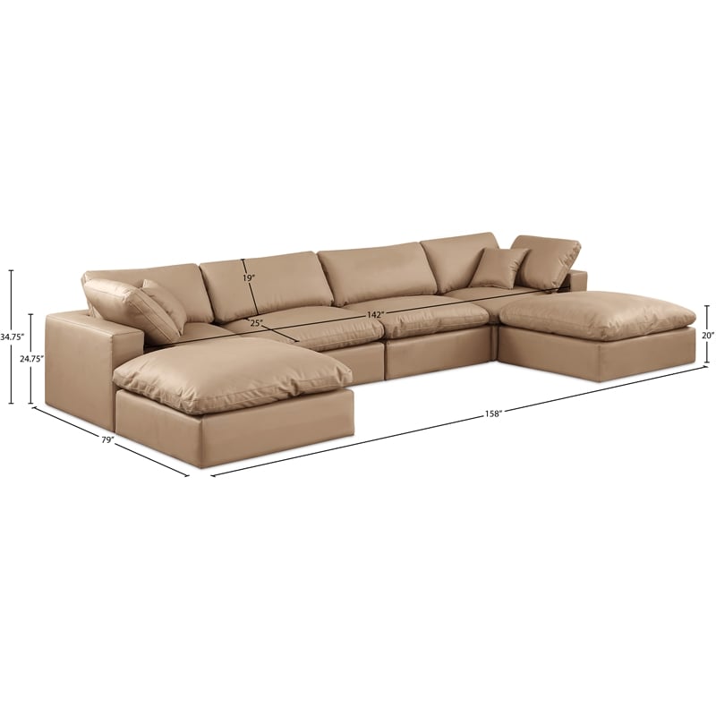 Meridian Furniture Comfy Tan Vegan Leather 6-Pc. Modular Sectional