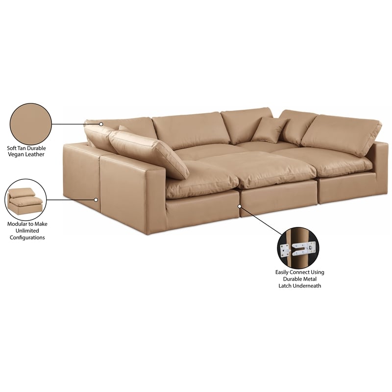 Meridian Furniture Comfy Tan Vegan Leather 6-Pc. Modular Sectional