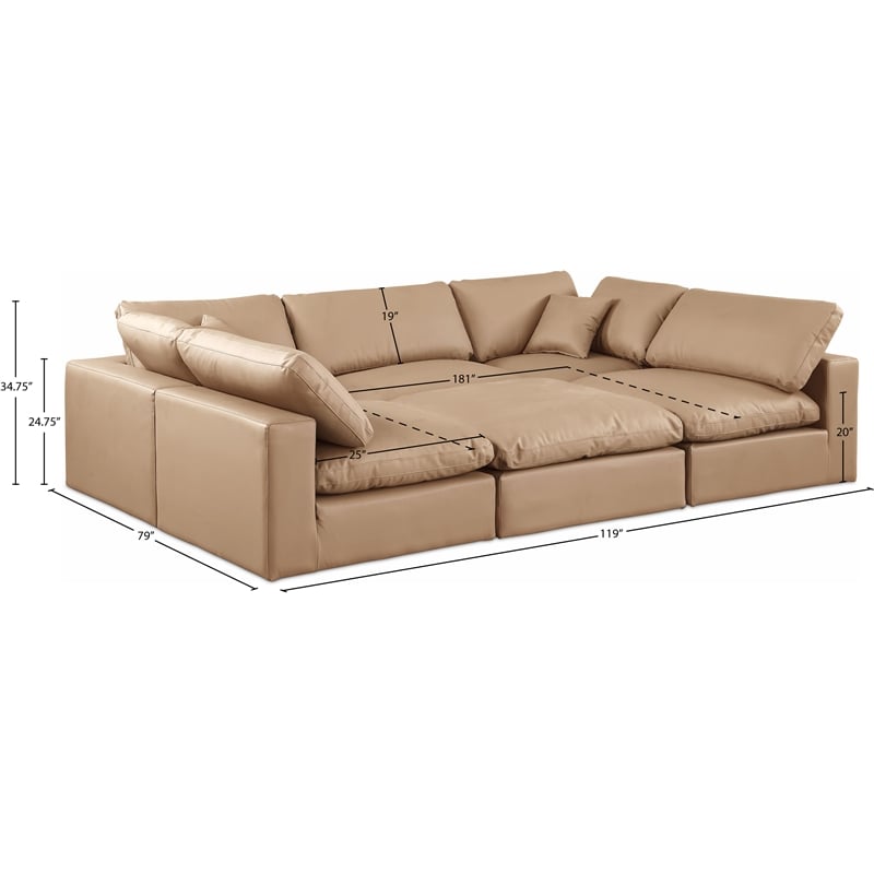 Meridian Furniture Comfy Tan Vegan Leather 6-Pc. Modular Sectional