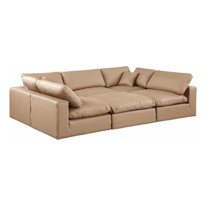 Meridian Furniture Comfy Tan Vegan Leather 6-Pc. Modular Sectional