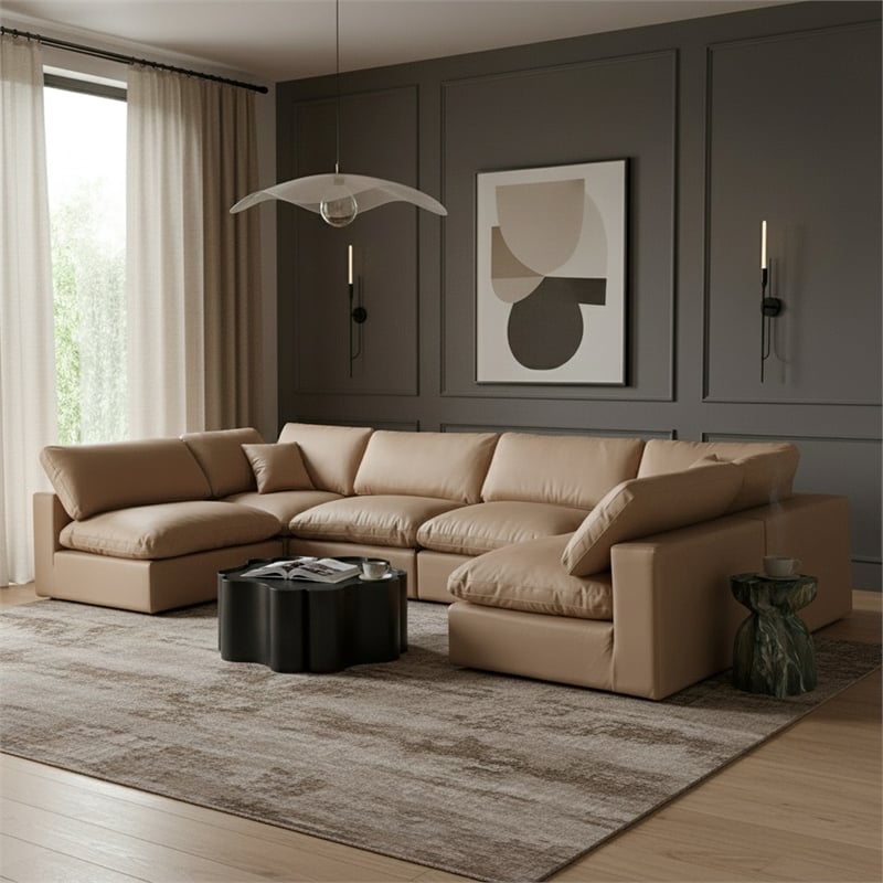 Meridian Furniture Comfy Tan Vegan Leather 6-Pc. Modular Sectional