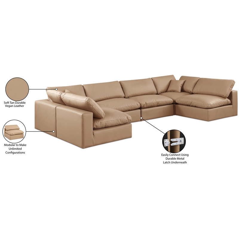 Meridian Furniture Comfy Tan Vegan Leather 6-Pc. Modular Sectional
