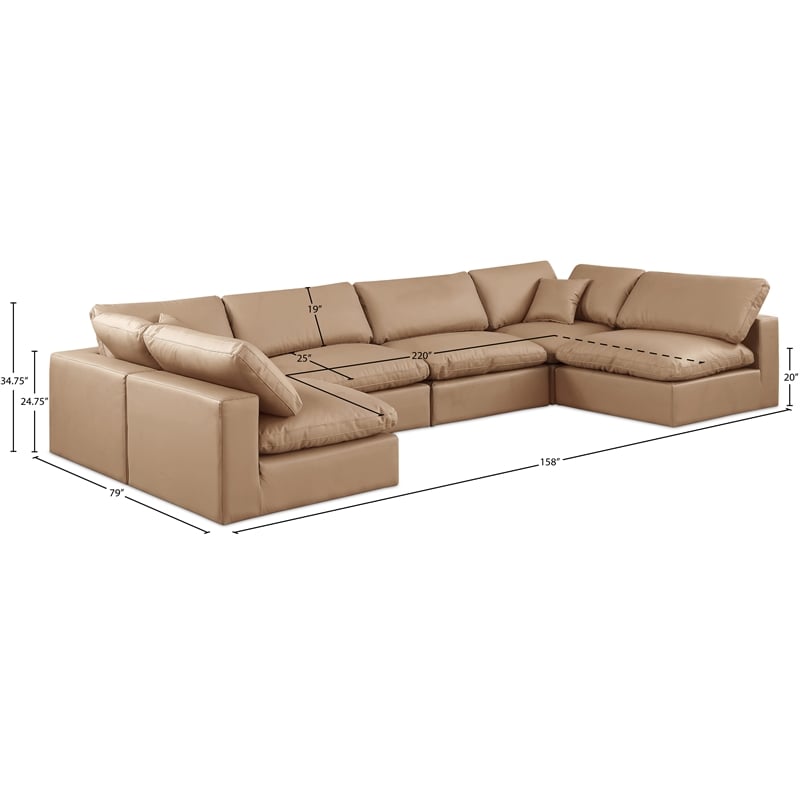 Meridian Furniture Comfy Tan Vegan Leather 6-Pc. Modular Sectional