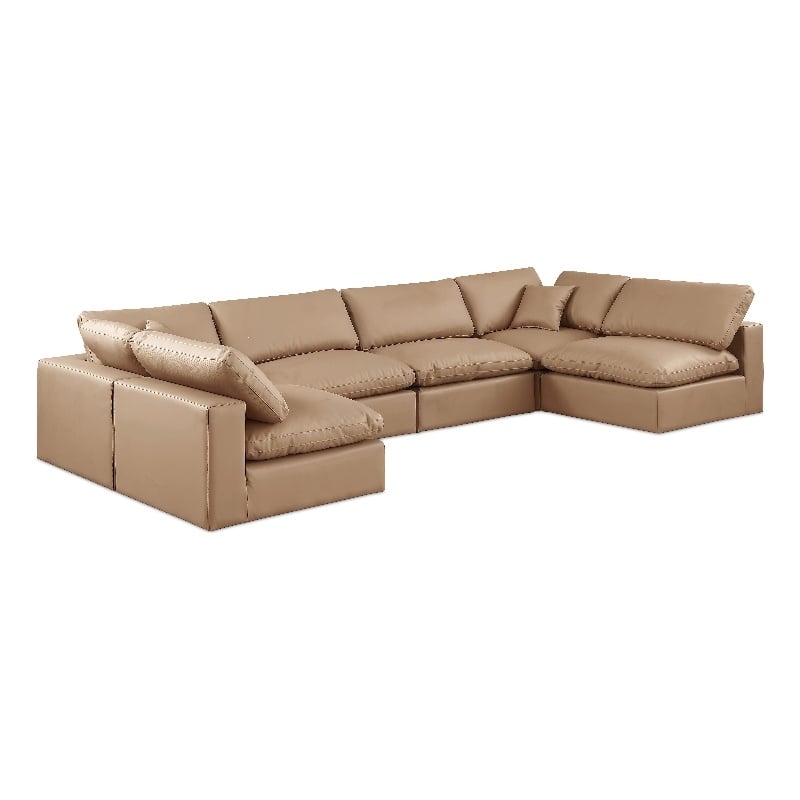 Meridian Furniture Comfy Tan Vegan Leather 6-Pc. Modular Sectional