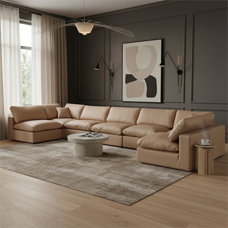 Meridian Furniture Comfy Tan Vegan Leather 7-Pc. Modular Sectional