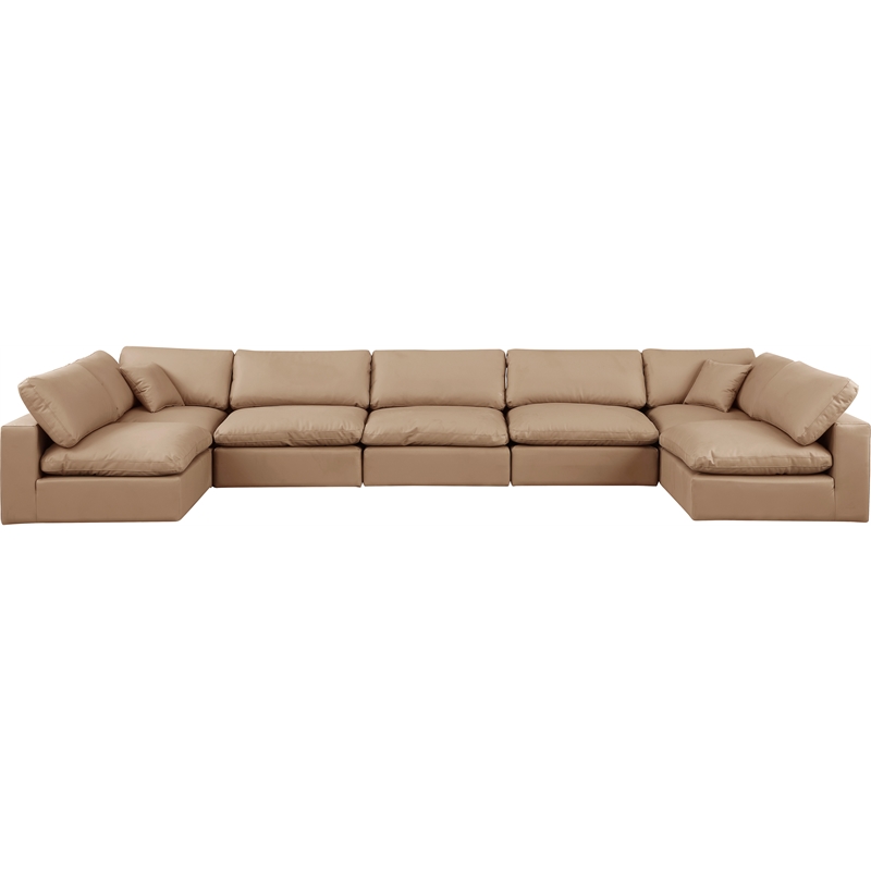 Meridian Furniture Comfy Tan Vegan Leather 7-Pc. Modular Sectional
