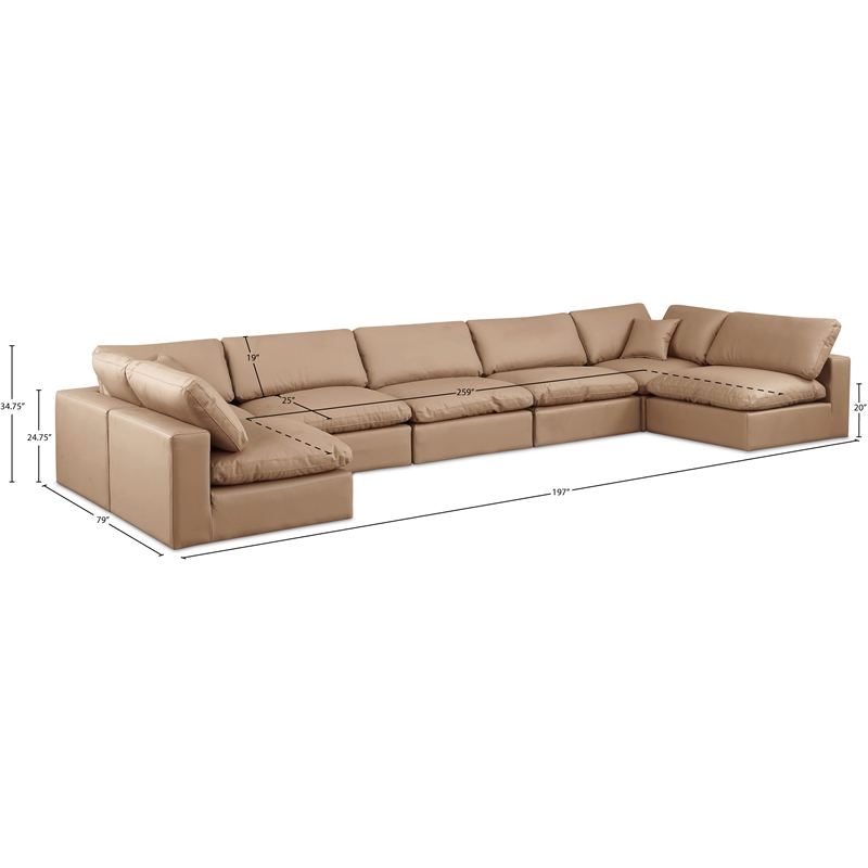 Meridian Furniture Comfy Tan Vegan Leather 7-Pc. Modular Sectional
