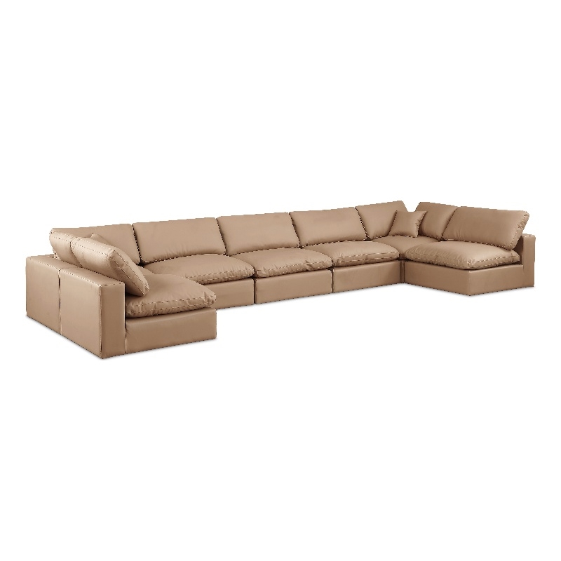 Meridian Furniture Comfy Tan Vegan Leather 7-Pc. Modular Sectional