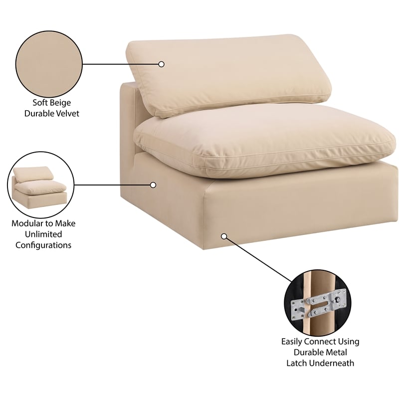 Meridian Furniture Comfy Beige Velvet Armless Chair
