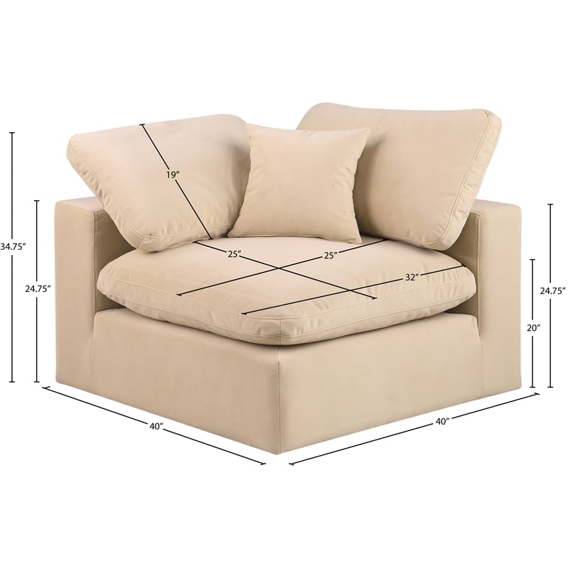 Meridian Furniture Comfy Beige Velvet Corner Chair