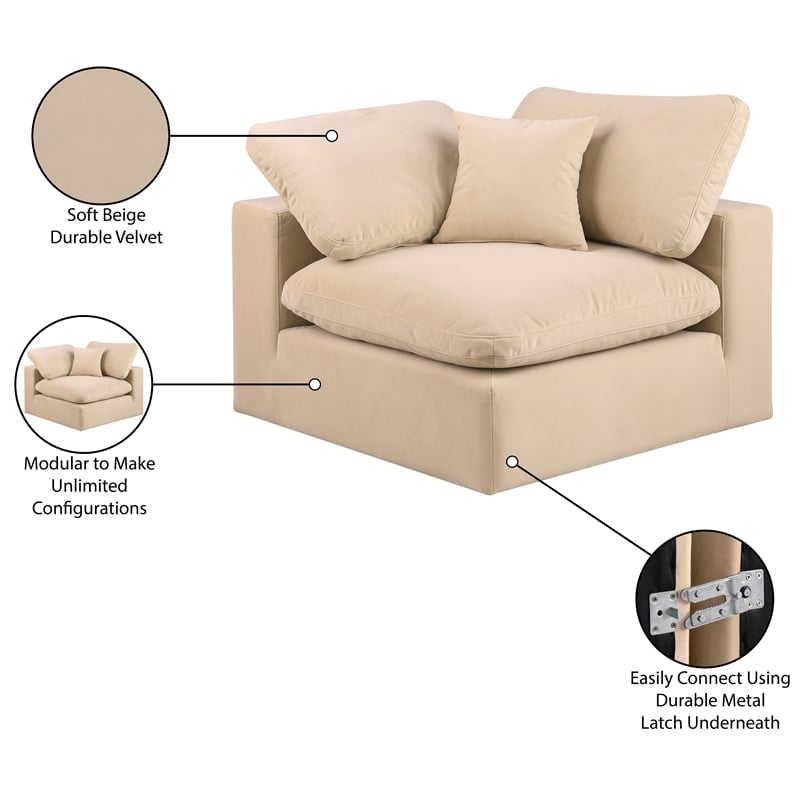 Meridian Furniture Comfy Beige Velvet Corner Chair