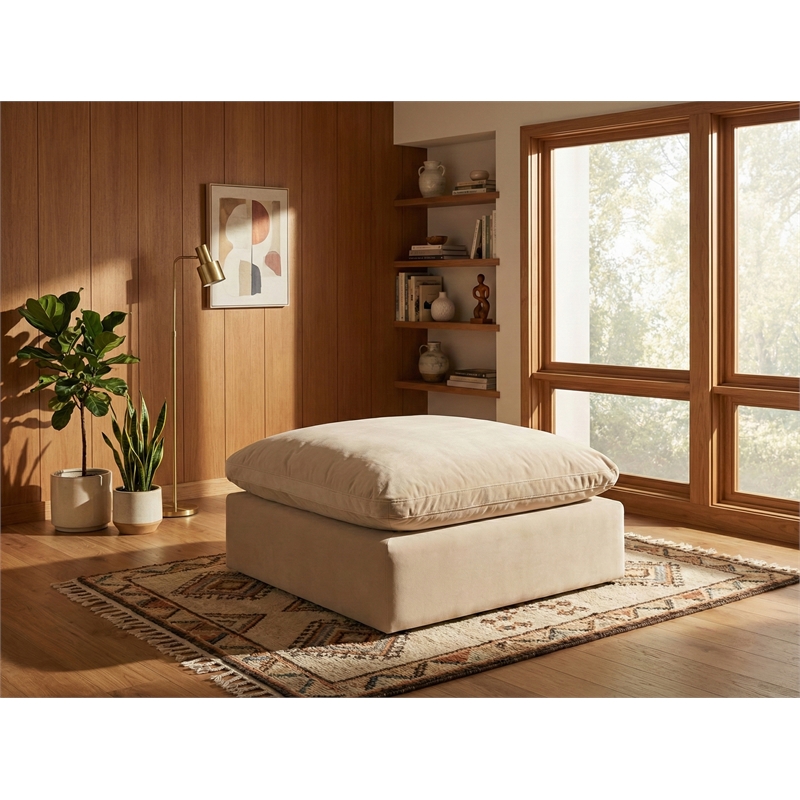 Meridian Furniture Comfy Beige Velvet Ottoman